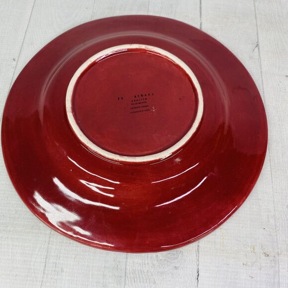 Pottery Barn SAUSALITO Merlot Red Handpainted Rim 12" Dinner Plates Set of 2 - Picture 5 of 13